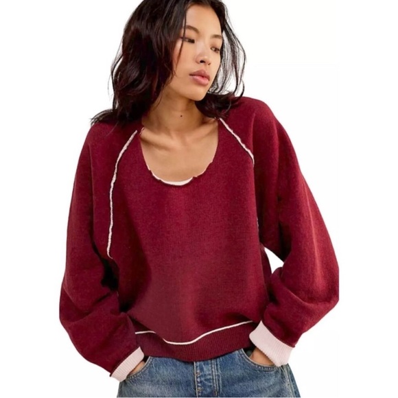 NEW Free People Midnight Pullover Burgundy - Picture 1 of 1